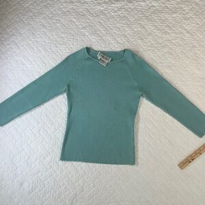 Carlisle Women’s Sweater Size Medium Teal Ribbed Long Sleeve Silk Blend (G27)